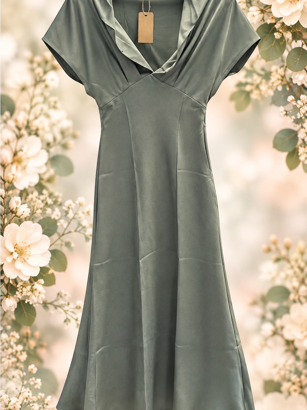 RIHOAS Sage Green V-Neck Midi Dress